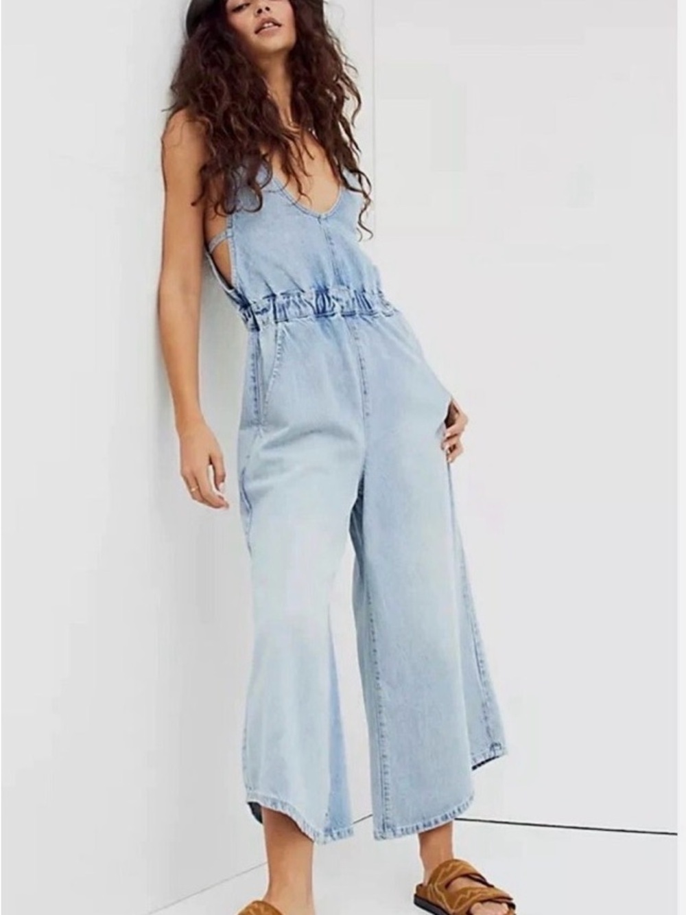 Free People/We The Free Alora Light Blue Denim Wide-Leg Overalls